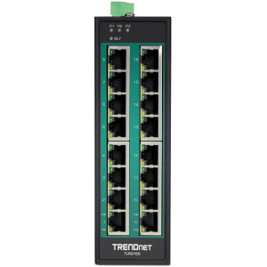 TRENDnet TI-PG160 16-Port Ethernet Switch, 16 Gigabit PoE+ ports, 32 Gbps switching capacity, DIN-rail/wall mount, IP30
